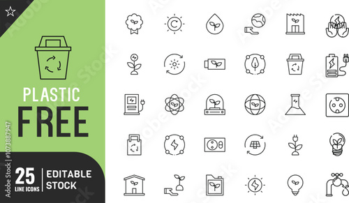Waste free line editable icon set.  efficiency, future digital urban, thin modern style vector illustration.