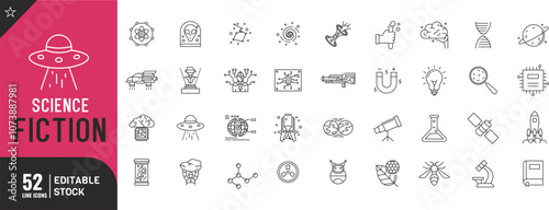 Science Fiction line editable icon set.  space and astronomy thin modern style vector illustration.
