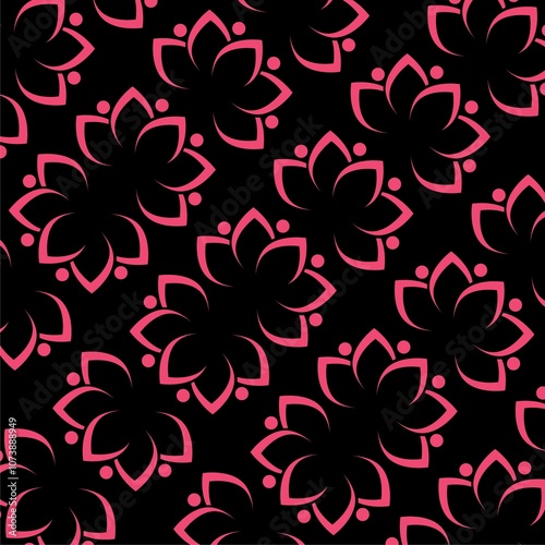 Lotus flower seamless pattern on black background