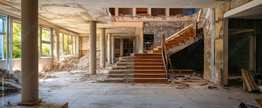 Tavern under contruction with stairs and column Tavern under contruction with stairs and column