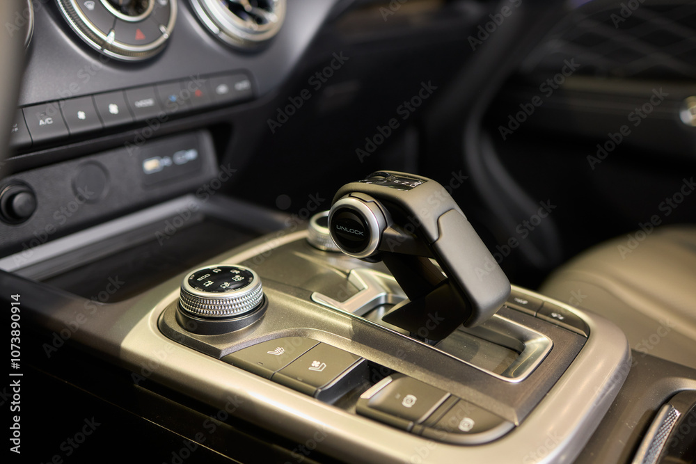 Macro shot of a car gear lever an essential auto part Macro shot of a car gear lever an essential auto part