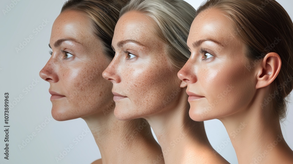 Three Women in Profile Displaying Different Skin Tones and Textures Highlighting Skincare Diversity and Beauty Three Women in Profile Displaying Different Skin Tones and Textures Highlighting Skincare Diversity and Beauty