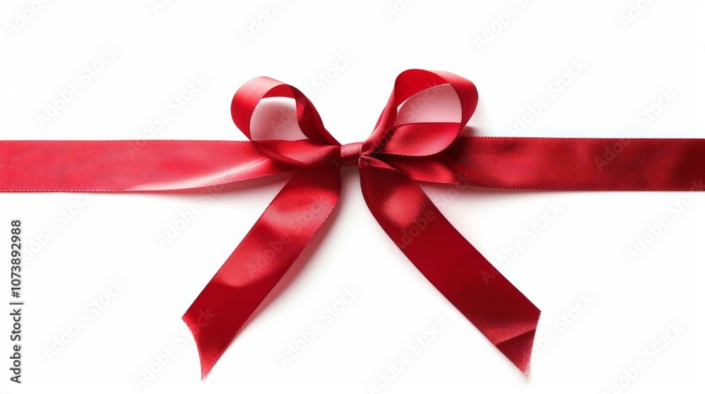 The bright red ribbon is elegantly fashioned into a bow, resting against a stark white background, perfect for illustrating themes of celebration or gift exchange The bright red ribbon is elegantly fashioned into a bow, resting against a stark white background, perfect for illustrating themes of celebration or gift exchange
