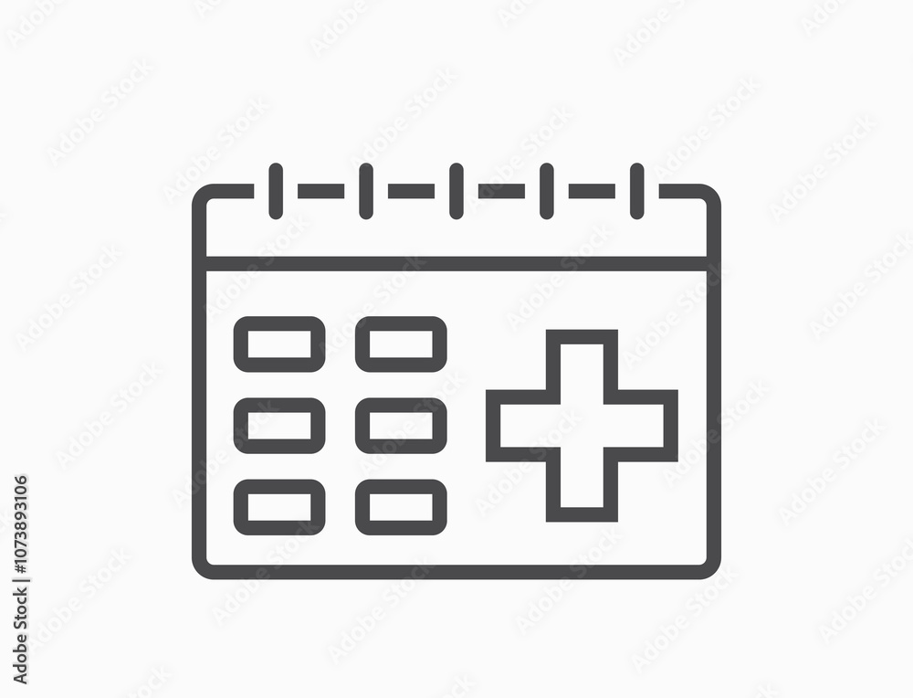 Medical calendar line icon. Health care and medical exam schedule calendar reminder. Isolated vector image in simple style Medical calendar line icon. Health care and medical exam schedule calendar reminder. Isolated vector image in simple style