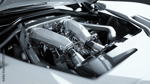Wallpaper Mural Engine of a Modern Car with Opened Hood Showing Detailed Internal Components and Innovative Design in High Resolution Torontodigital.ca