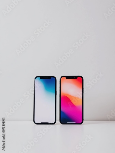 Free Download Side By Side Display Of Two Smartphones On A Minimalist White Background Showcasing Colorful Screens - GFXLoad
