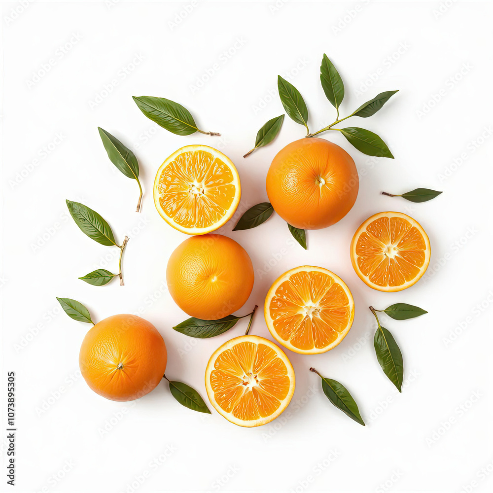 oranges with leaves isolated on a white background oranges with leaves isolated on a white background
