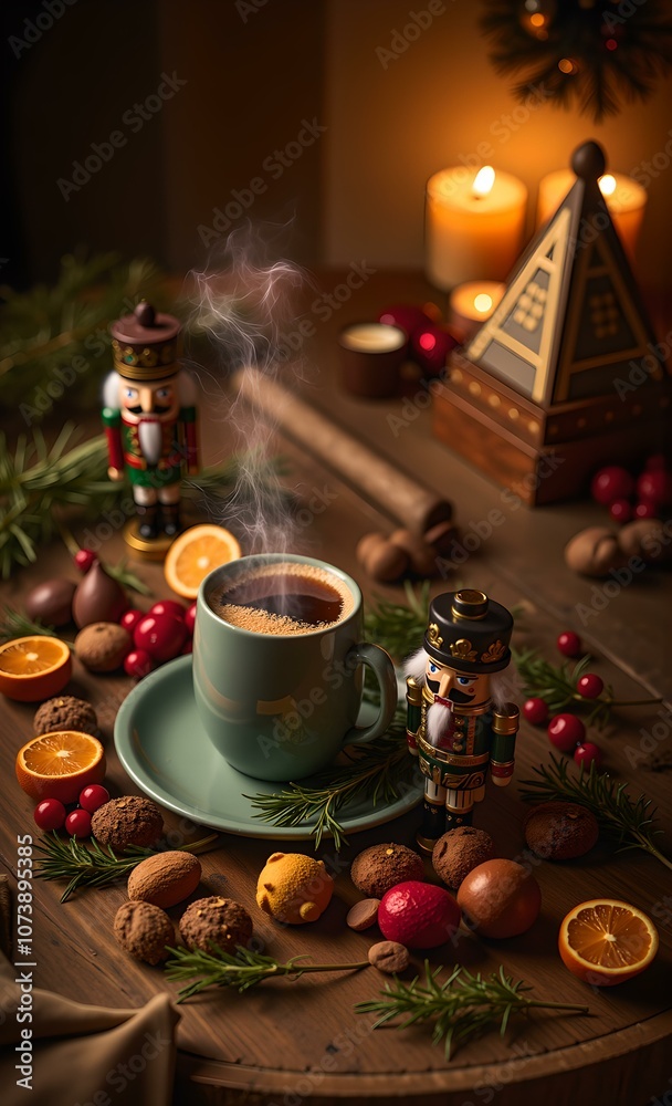 Cozy Christmas Coffee with Nutcrackers and Festive Decor Cozy Christmas Coffee with Nutcrackers and Festive Decor