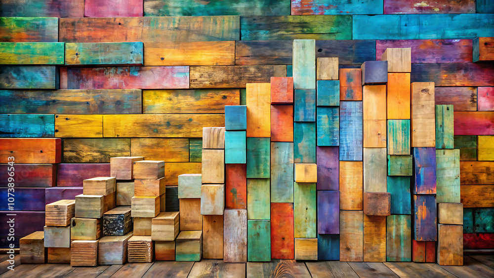 Colorful Stack of Wooden Blocks on a Wall – Aged Wood Textures Create a Stunning Abstract Art Backdrop and Architectural Masterpiece with Vibrant Lines and Wide Format Appeal Colorful Stack of Wooden Blocks on a Wall – Aged Wood Textures Create a Stunning Abstract Art Backdrop and Architectural Masterpiece with Vibrant Lines and Wide Format Appeal