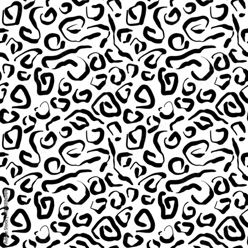 Seamless abstract geometric pattern. Background in black, white. Illustration. Lines, meanders. Design for textile fabrics, wrapping paper, background, wallpaper, cover.