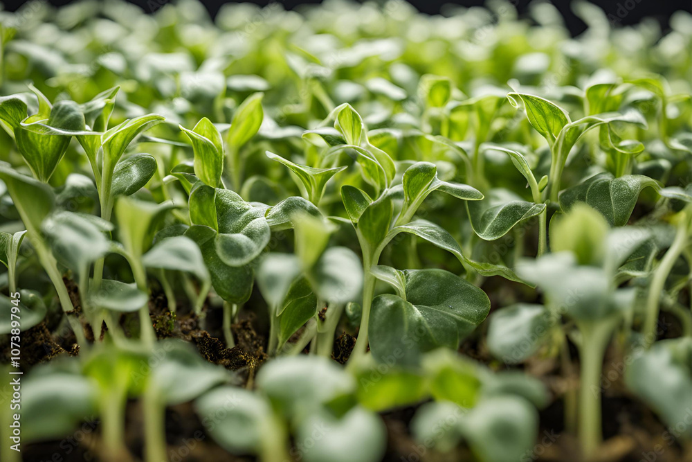 Close-Up of Fresh Green Sprouts Against Minimalist Background, A macro photograph of fresh green sprouts with tender leaves, captured against a soft gradient background Close-Up of Fresh Green Sprouts Against Minimalist Background, A macro photograph of fresh green sprouts with tender leaves, captured against a soft gradient background