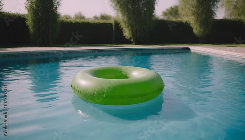 green inflatable swimming ring in a pool