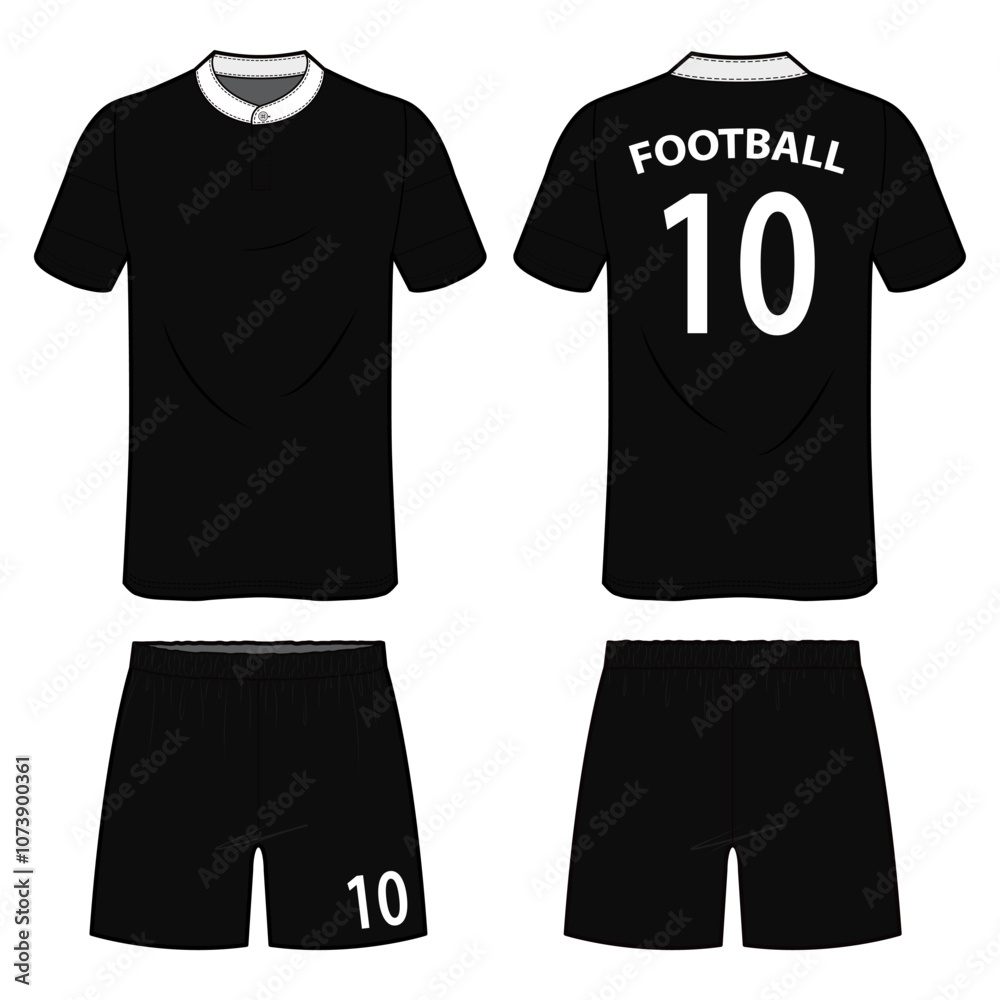 Naklejka premium Black Football Uniform Set with Number and Text Back View Technical Template for Fashion Design