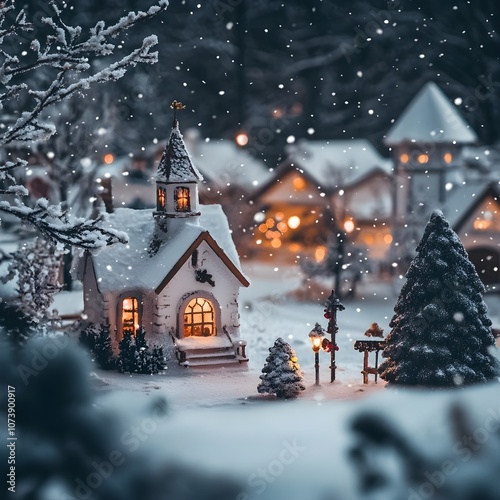 Ein schönes Weihnachtsdorf im Schnee photo