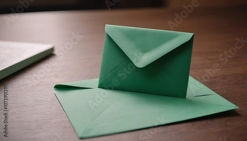 a green envelope on a table