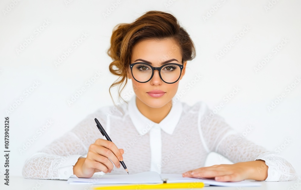 Female Student Take Notes and Highlights Important Topics Female Student Take Notes and Highlights Important Topics