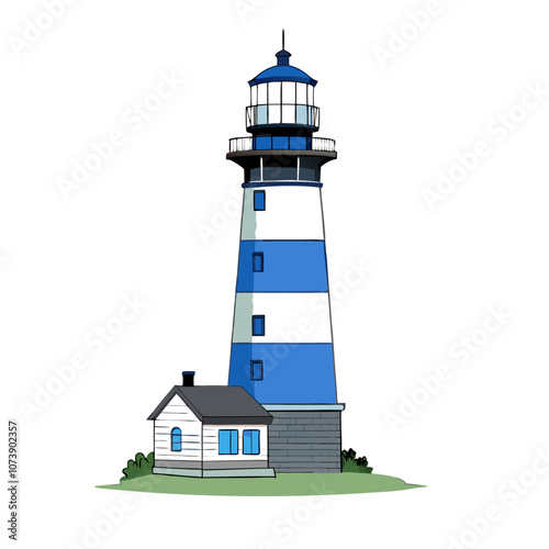 Blue Lighthouse House on a isolated white background (8)