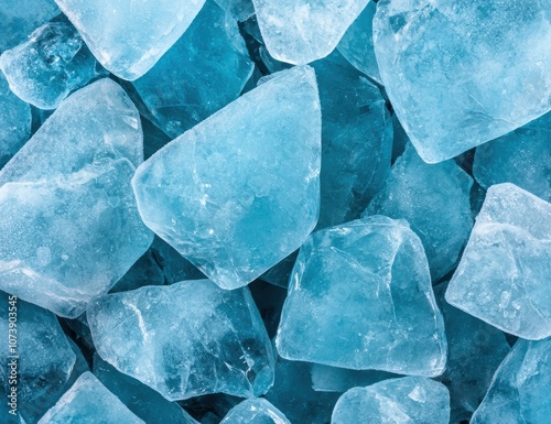 Frozen ice cubes in a cool blue tone photo