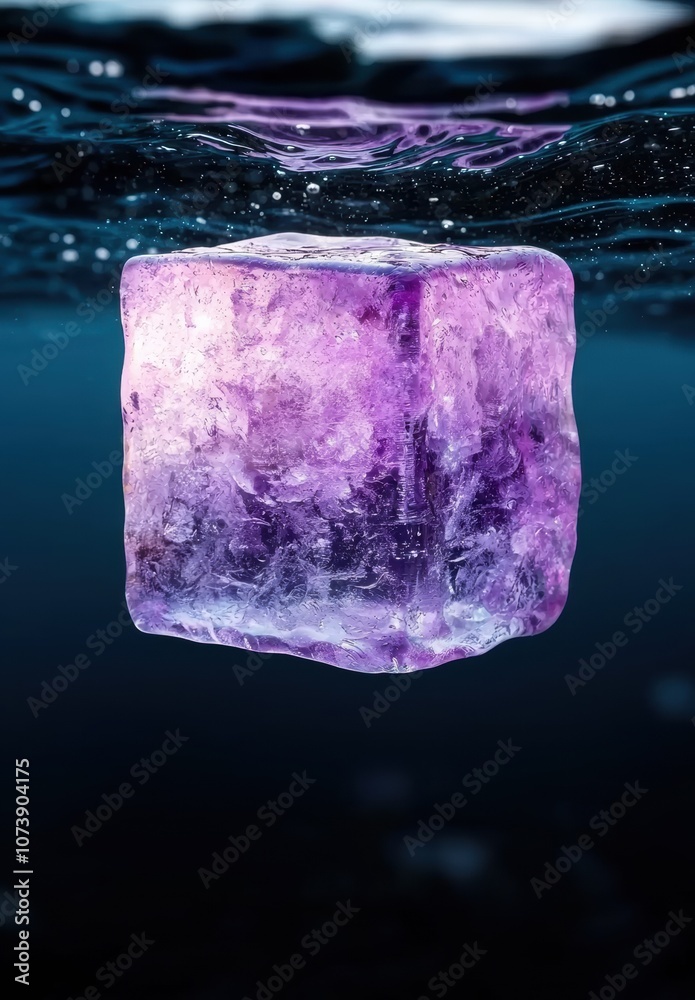 Mystical amethyst crystal floating in water Mystical amethyst crystal floating in water