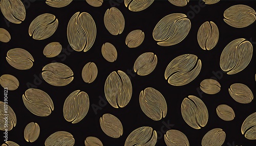 coffee bean seamless pattern. golden coffee beans on black background