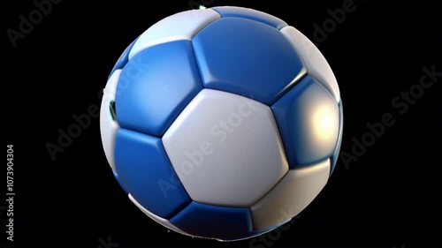 Close-up of blue and white soccer ball on black background