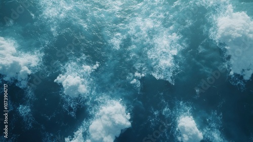 Satellite Top-Down View of Ocean with Cloud Gaps, Purely Vertical Aerial Perspective from High Altitude