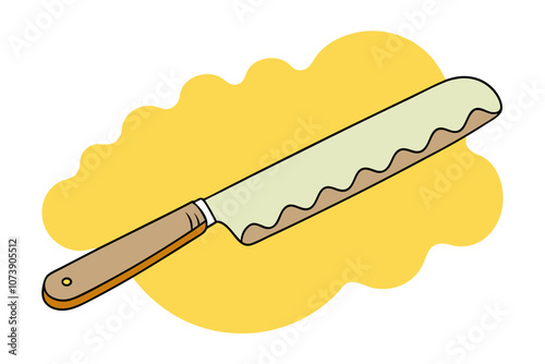 Detailed Line Drawing of Serrated Blades Bread Knife – Vector Illustration