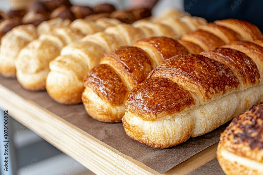 Freshly baked pastries on a wooden board Freshly baked pastries on a wooden board