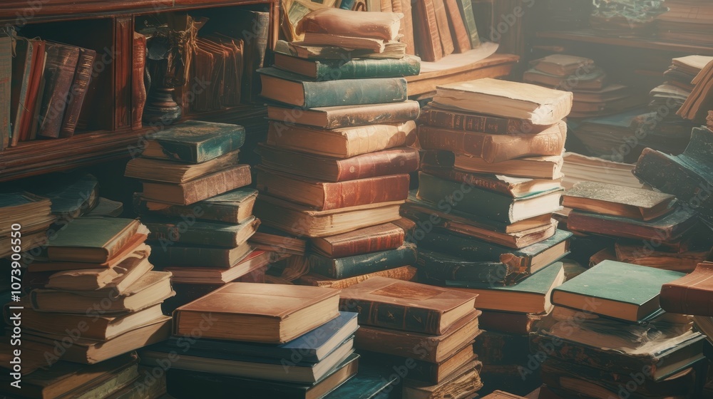 Fototapeta premium Pile of old books composition background