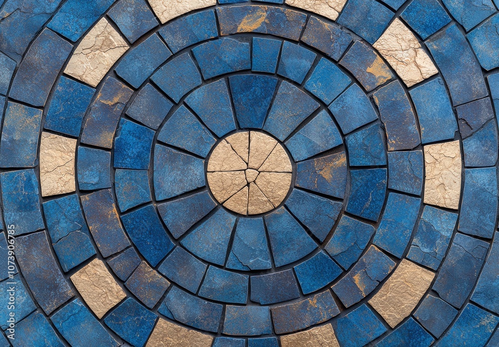 Fototapeta premium Intricate mosaic tile pattern with blue and gold colors