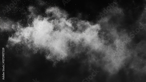 White powdery dust cloud against a dark background creating drama