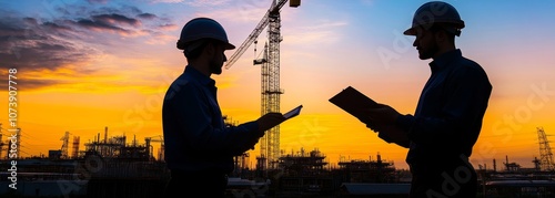 Silhouettes of engineers composition background