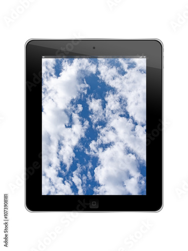 Tabletcomputer mit Wolken im Display photo