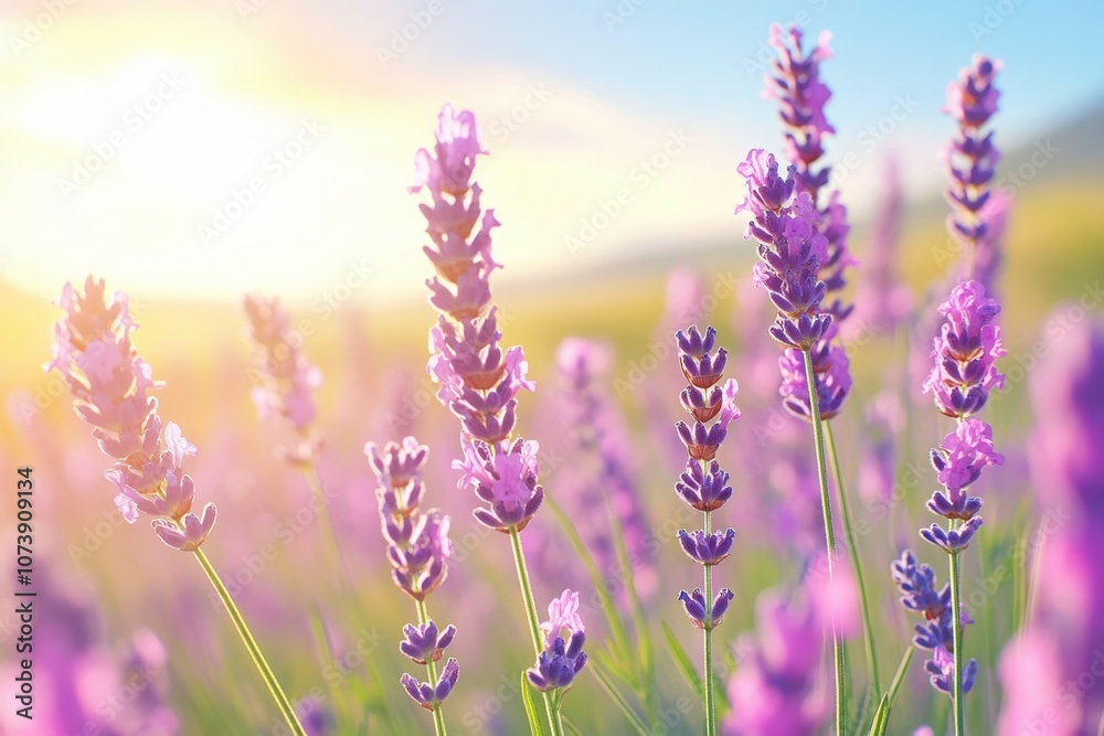 Vibrant Lavender Fields in the Cotswolds Stretching Into a Sunny Summer Horizon Vibrant Lavender Fields in the Cotswolds Stretching Into a Sunny Summer Horizon