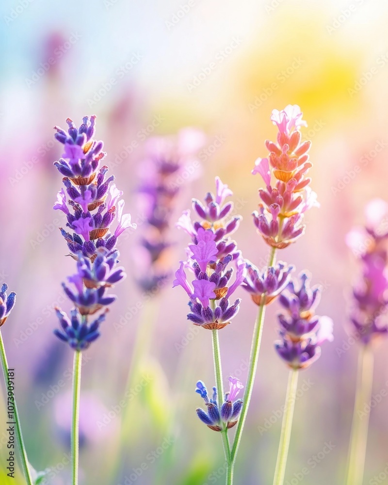 Naklejka premium Blooming Lavender Fields in the Cotswolds Shimmer Under the Summer Sun