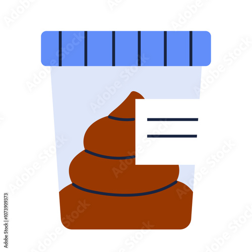 Stool test tube. Test tube with biomaterial. Laboratory research, medicine and healthcare. Vector illustration in cartoon style. Isolated white background.