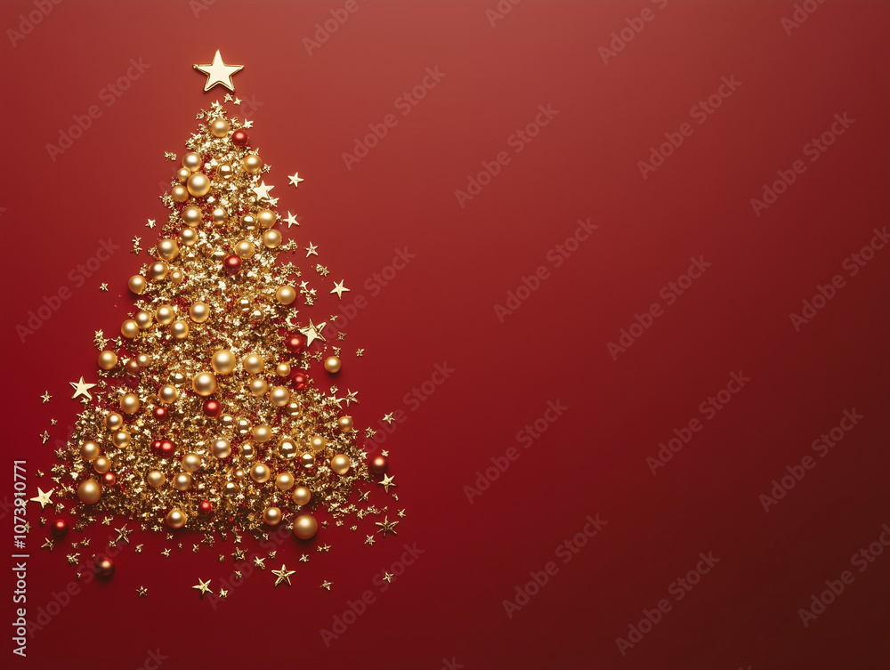 Creative Christmas Tree Design on Red - Festive Greeting Card