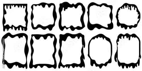 Cartoon black  slime frames. Halloween holiday creepy frames, vector spooky frames, poisonous liquid