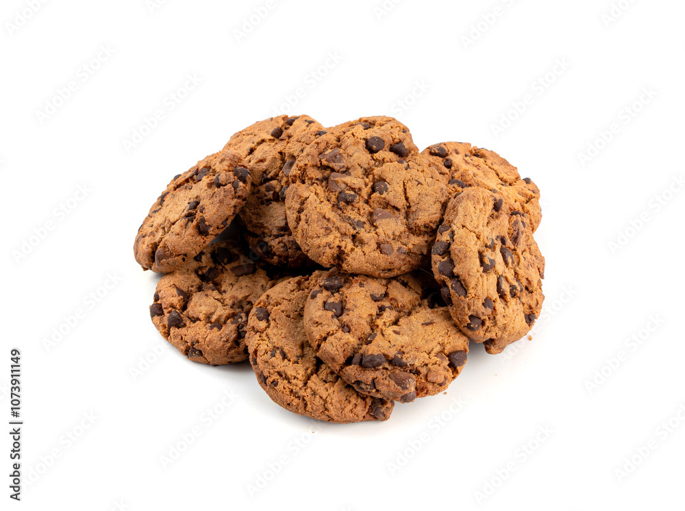Chocolate chips cookies isolated, American biscuits, cocoa confectionery cake, sweet morsels bakery Chocolate chips cookies isolated, American biscuits, cocoa confectionery cake, sweet morsels bakery