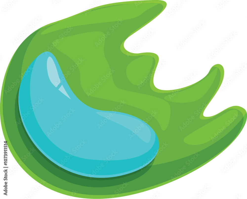 Turquoise jelly bean melting into a bright green puddle, creating a vibrant and playful scene Turquoise jelly bean melting into a bright green puddle, creating a vibrant and playful scene