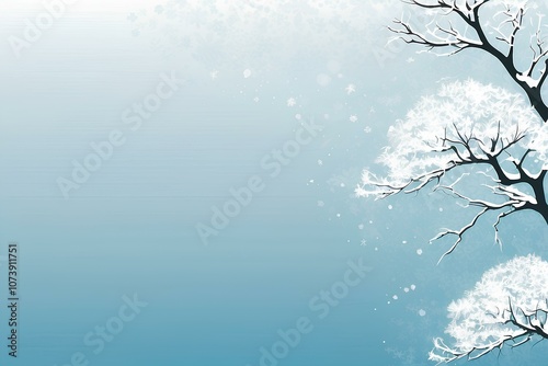 tranquil winter background with a soft blue gradient, falling snowflakes, and a peaceful atmosphere. the minimalistic approach captures the beauty of winter in a calm and serene way, ideal for seasona photo