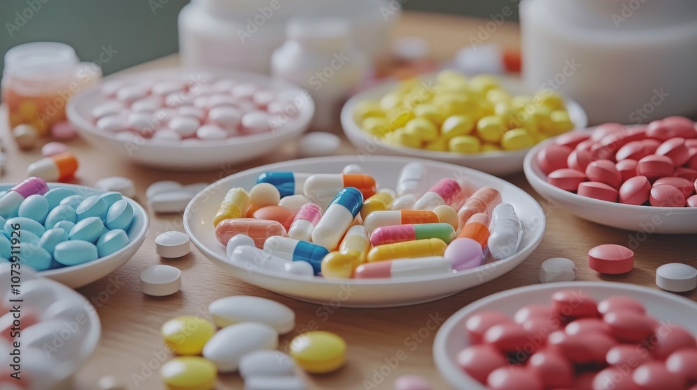 Variety of colorful pills composition background Variety of colorful pills composition background