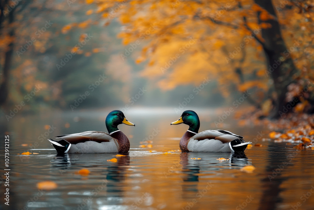Obraz premium ducks in a pond in autumn