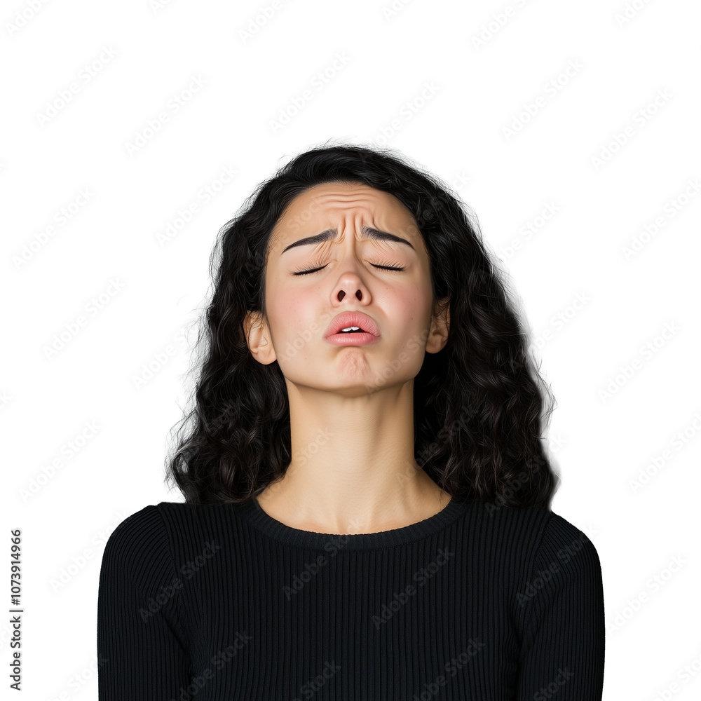 Woman in black top with distressed look Woman in black top with distressed look