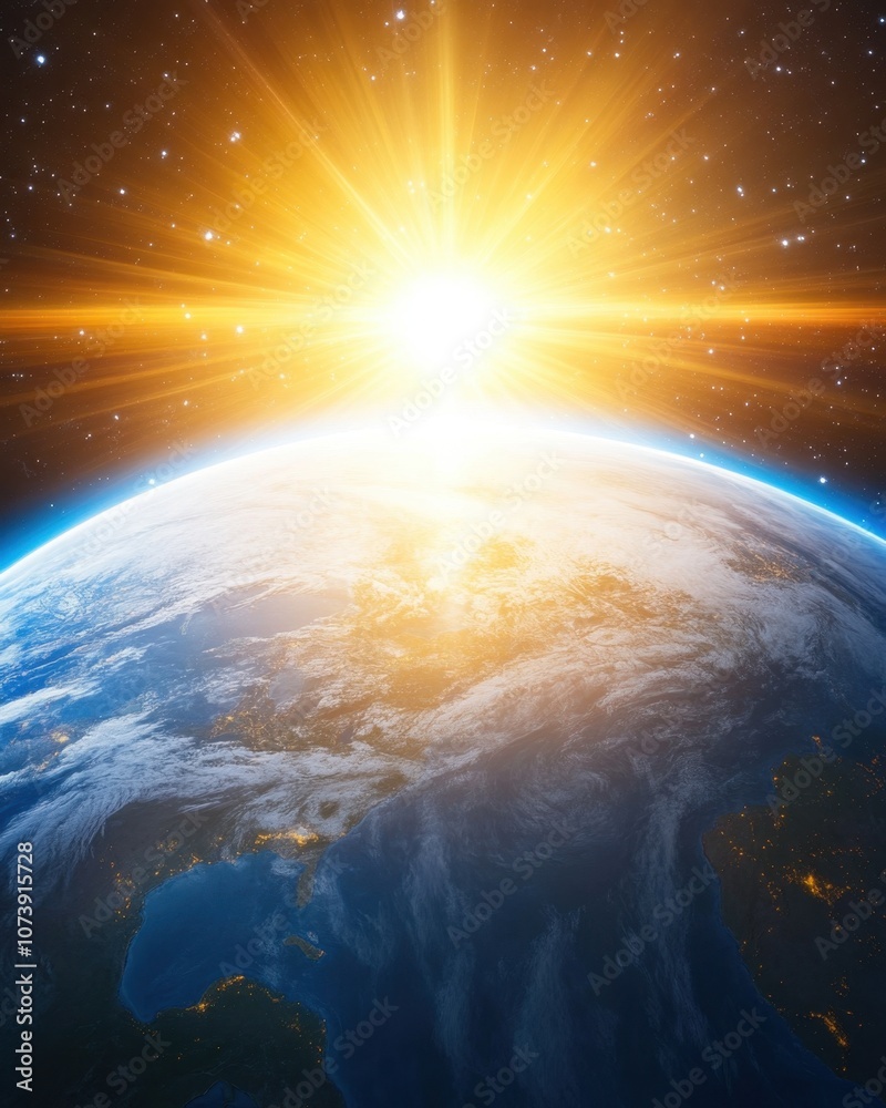 A Breathtaking View of Earth Bathed in Golden Light From a Distant Sun at Dawn A Breathtaking View of Earth Bathed in Golden Light From a Distant Sun at Dawn