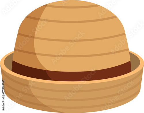 Classic round straw hat featuring a distinctive brown ribbon accentuating the crown, perfect for sunny days