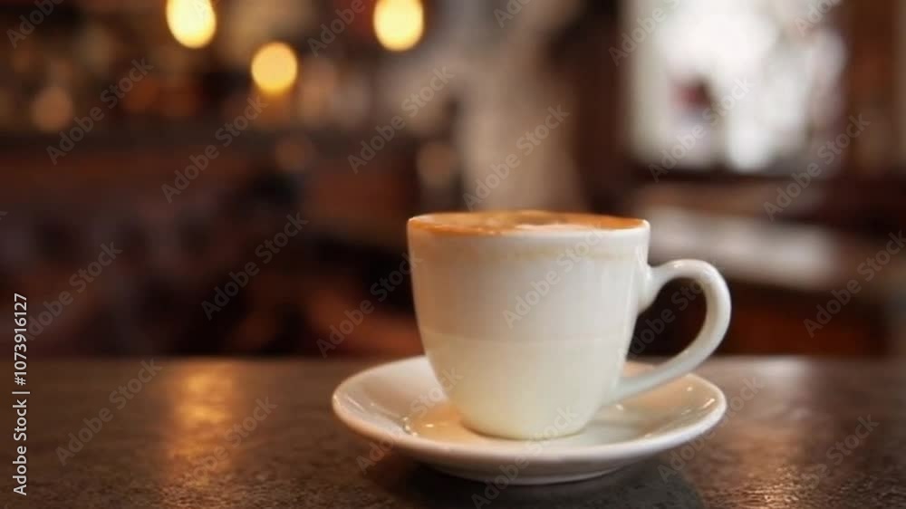 Close-up of Cortado Coffee with Perfect Espresso and Steamed Milk in Artisanal Coffee Shop Setting Close-up of Cortado Coffee with Perfect Espresso and Steamed Milk in Artisanal Coffee Shop Setting