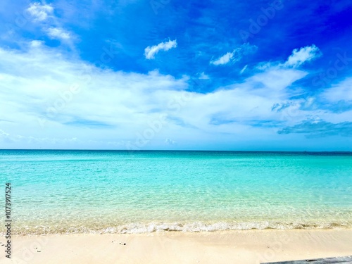 Turks and Caicos beach with turquoise waters, white sand, and lush greenery. A tropical paradise perfect for vacation, travel, nature, and beach photography, capturing the beauty of an exotic island