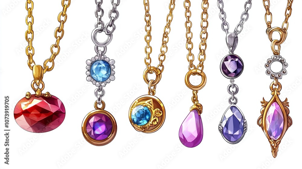 cartoon illustration of precious necklaces isolated on white: cartoon illustration of precious necklaces isolated on white: