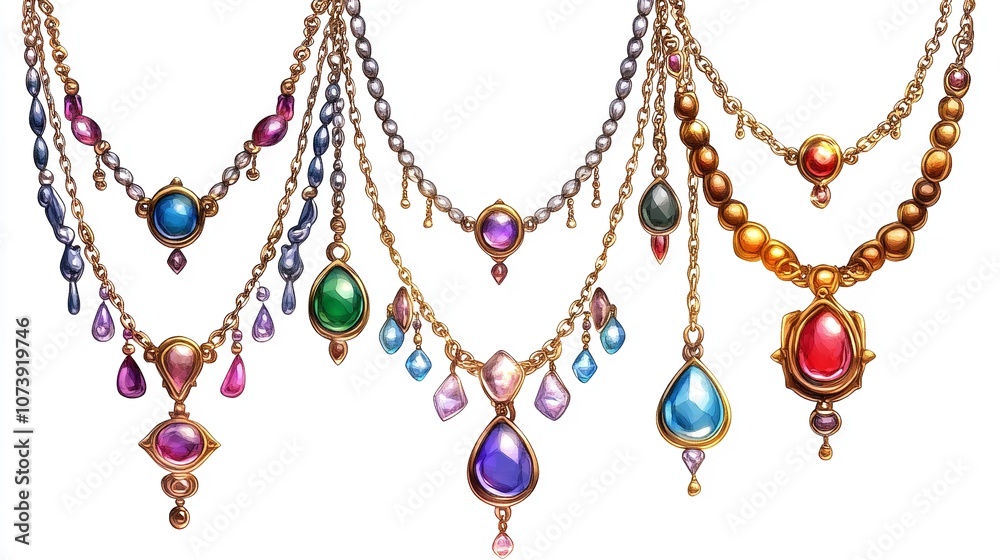 cartoon illustration of precious necklaces isolated on white: cartoon illustration of precious necklaces isolated on white: